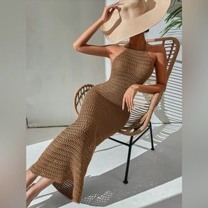 Crochet Halter Neck Coverup Dress
